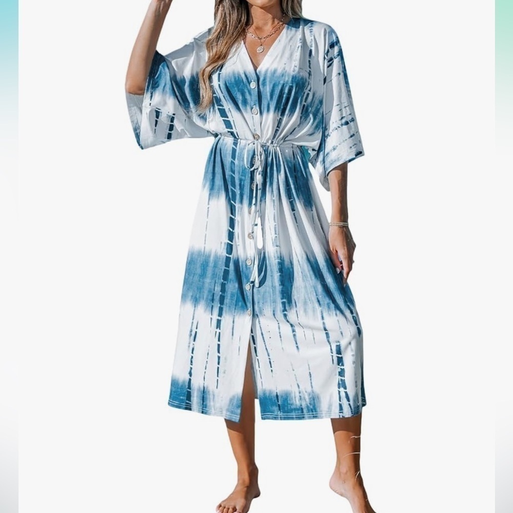 CUPSHE Women's Midi Cover Ups Dress Bathing Suit Open Front tie dye NWT size L